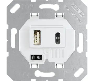 JUNG USB-Ladegerät 2-fach Typ A und Typ C max. 3000mA weiß (USB 15 CA WW)
