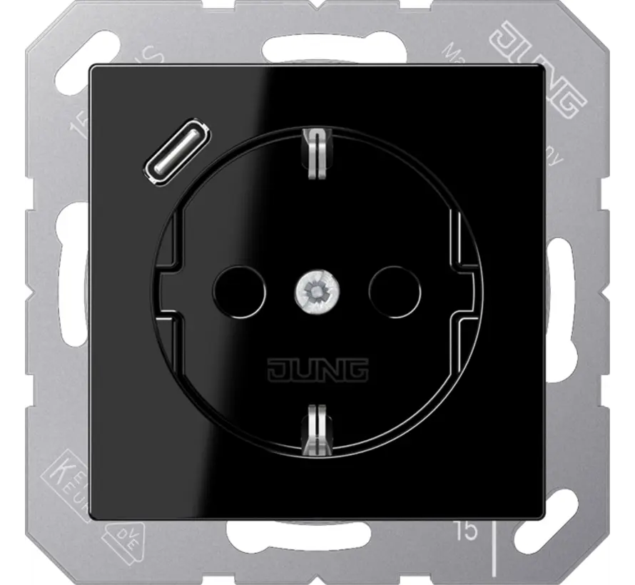 Schuko-Steckdose mit USB Typ C A-range schwarz glänzend (A 1520-18 C SW)