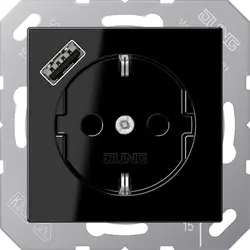 JUNG Schuko-Steckdose mit USB Typ A A-range schwarz glänzend (A 1520-18 A SW)