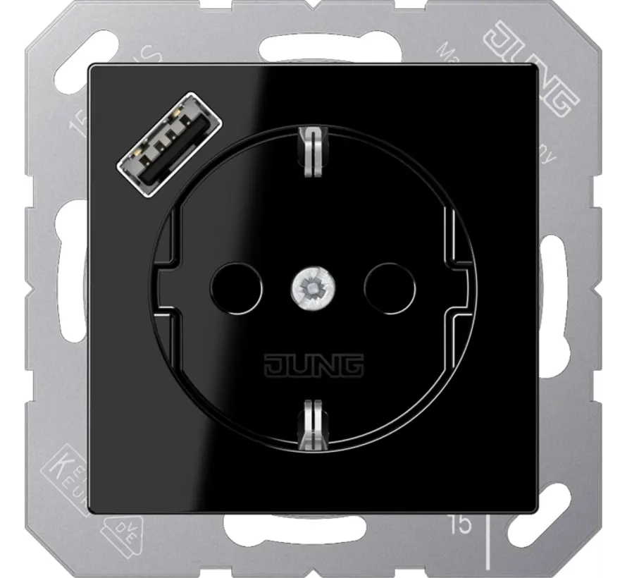 Schuko-Steckdose mit USB Typ A A-range schwarz glänzend (A 1520-18 A SW)