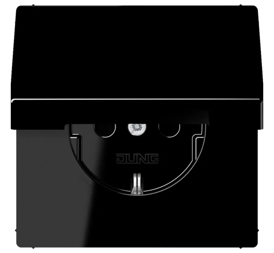 Schuko-Steckdose Safety+ mit Klappdeckel ohne Befestigungskrallen LS990 schwarz glänzend (LS 1520 NKIKL SW)