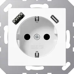JUNG Schuko-Steckdose mit USB Typ A und Typ C A-range alpinweiß (A 1520-15 CA WW)