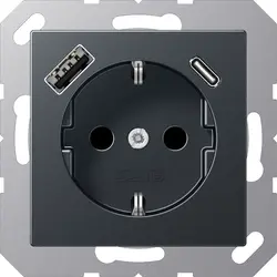 JUNG Schuko-Steckdose mit USB Typ A und Typ C A-range anthrazit matt (A 1520-15 CA ANM)