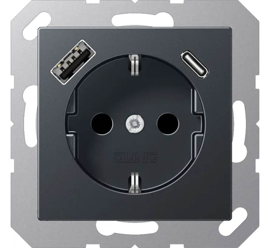Schuko-Steckdose mit USB Typ A und Typ C A-range anthrazit matt (A 1520-15 CA ANM)