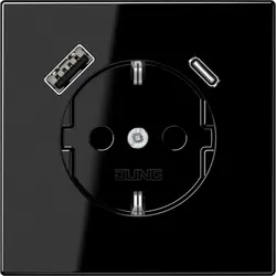 JUNG Schuko-Steckdose mit USB Typ A und Typ C LS990 schwarz glänzend (LS 1520-15 CA SW)