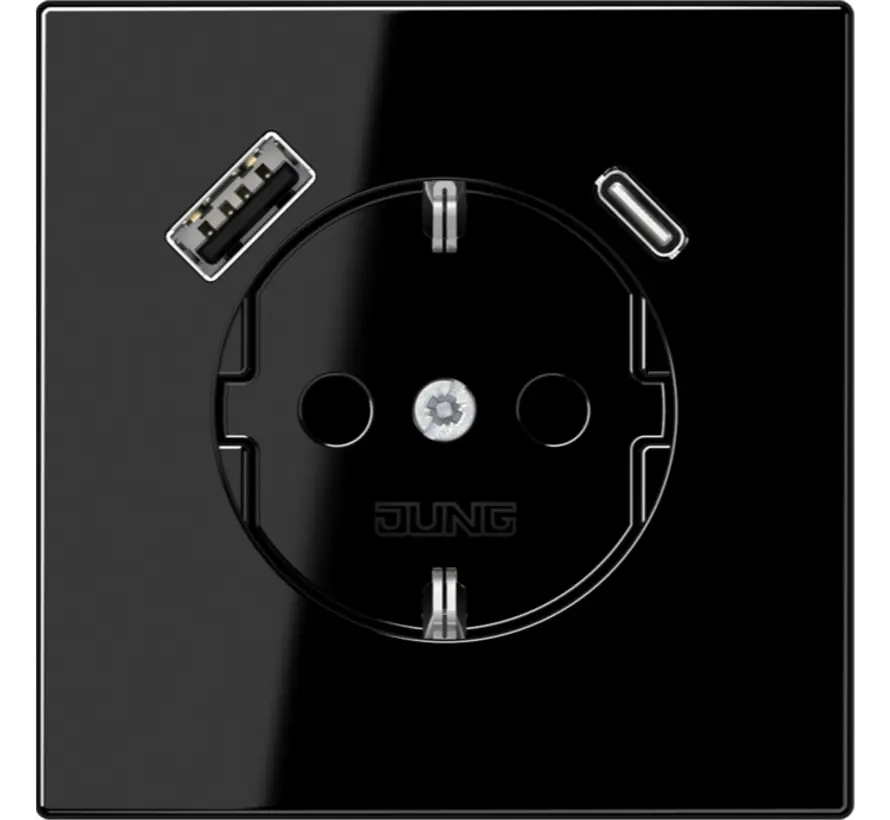 Schuko-Steckdose mit USB Typ A und Typ C LS990 schwarz glänzend (LS 1520-15 CA SW)