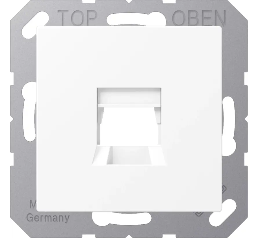 Abdeckung Klick-Bestätigung mit Tragplatte 1-fach für Modular Jack A-range schneeweiß matt (A 1569-1 WE WWM)