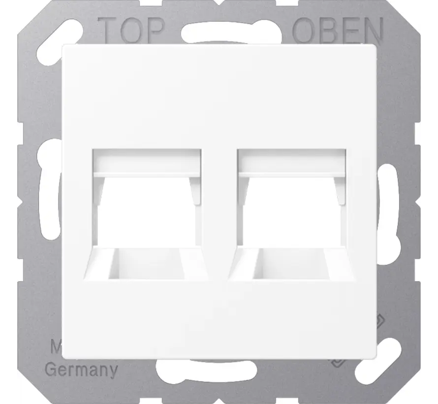 Abdeckung Klick-Bestätigung mit Tragplatte 2-fach Modular Jack A-rang schneeweiß matt (A 1569-2 WE WWM)