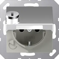 JUNG Schuko-Steckdose Safety+ mit Klappdeckel und Sicherheitsschloss ohne Befestigungskrallen A-range aluminium (A 1520 NBFKLSL AL)