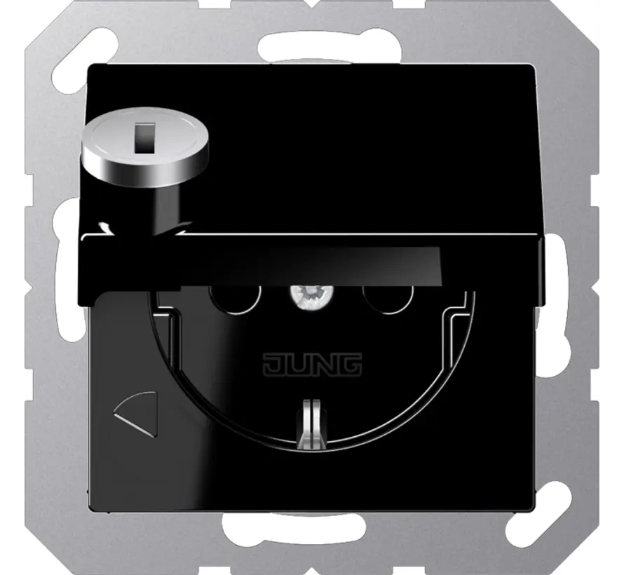Schuko-Steckdose Safety+ mit Klappdeckel und Sicherheitsschloss ohne Befestigungskrallen A-range schwarz glänzend (A 1520 NBFKLSL SW)