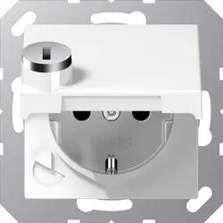 JUNG Schuko-Steckdose Safety+ mit Klappdeckel und Sicherheitsschloss ohne Befestigungskrallen A-range alpinweiß (A 1520 NBFKLSL WW)
