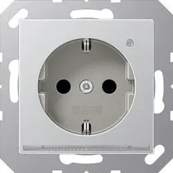 JUNG Schuko-Steckdose Safety+ mit LED-Orientierungslicht und Helligkeitssensor A-range aluminium (A 1520-O AL LNW)