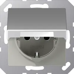 JUNG Schuko-Steckdose Safety+ mit Klappdeckel ohne Befestigungskrallen A-range aluminium (A 1520 NBFKIKL AL)