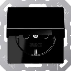 JUNG Schuko-Steckdose Safety+ mit Klappdeckel ohne Befestigungskrallen A-range schwarz glänzend (A 1520 NBFKIKL SW)