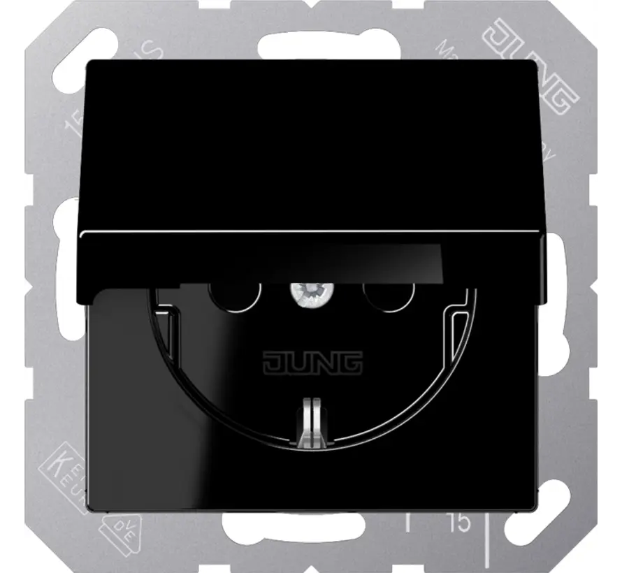 Schuko-Steckdose Safety+ mit Klappdeckel ohne Befestigungskrallen A-range schwarz glänzend (A 1520 NBFKIKL SW)