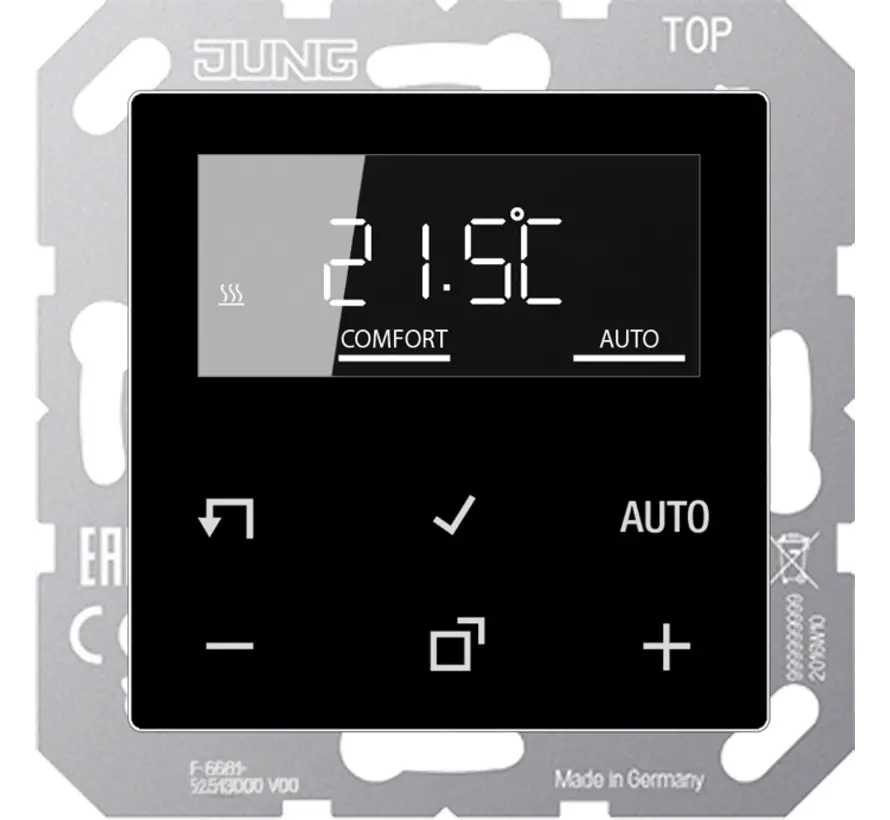Raumthermostat mit Display inkl. Einsatz A-range schwarz glänzend (TR D A 1790 SW)