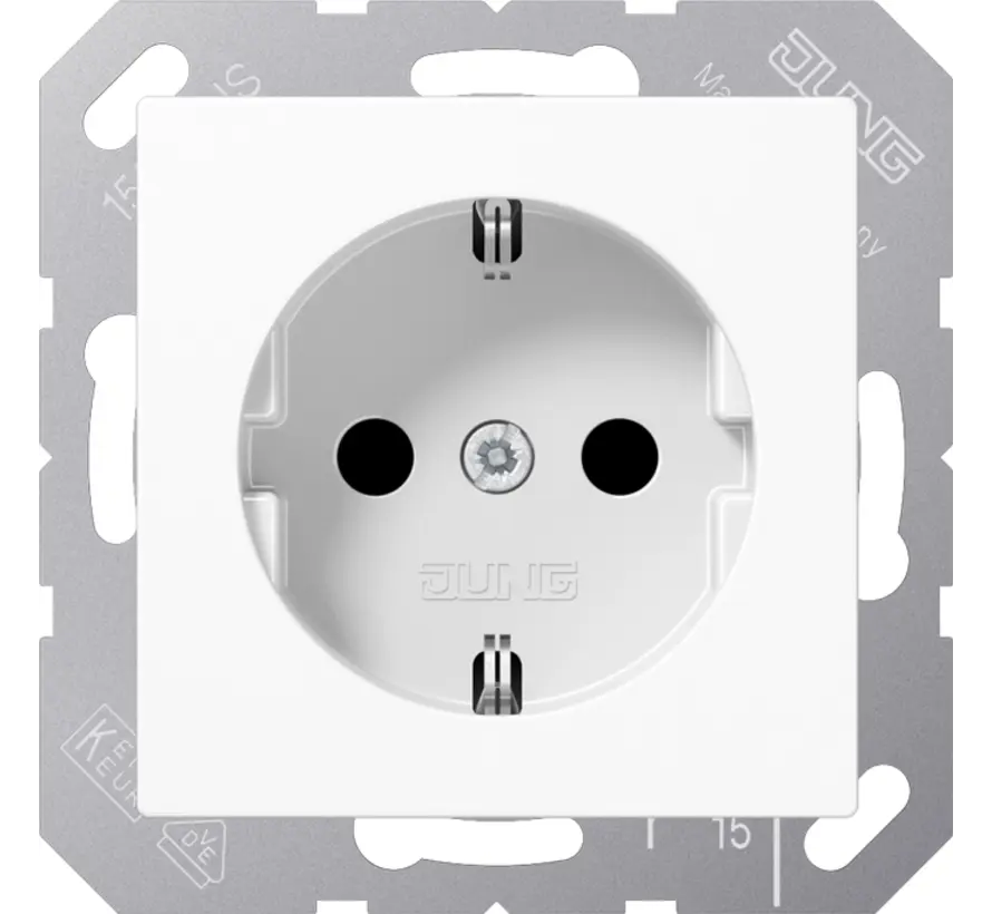 Schuko-Steckdose mit Safety+ und Befestigungskrallen A-range alpinweiß (A 1520 BFKI WW)