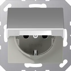 JUNG Schuko-Steckdose Safety+ mit Klappdeckel und Befestigungskrallen A-range aluminium (A 1520 BFKIKL AL)