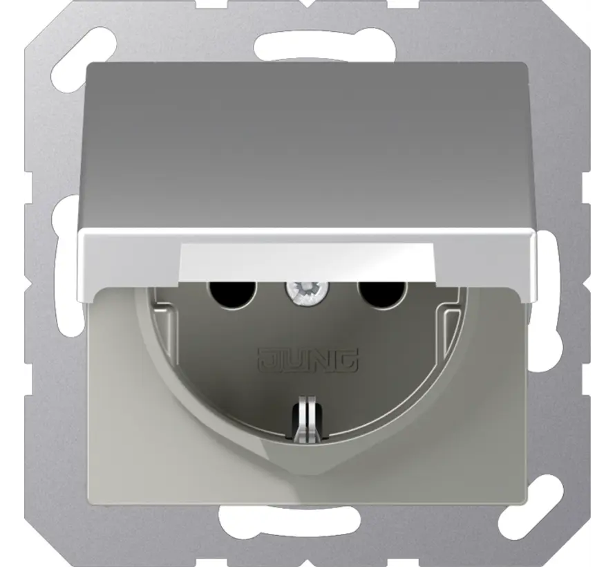 Schuko-Steckdose Safety+ mit Klappdeckel und Befestigungskrallen A-range aluminium (A 1520 BFKIKL AL)