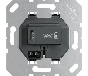 JUNG USB-Ladegerät Typ C mit Schnellladefunktion Power Delivery 60 Watt schwarz glänzend (USB PD60 C SW)