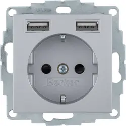 Berker Schuko-Steckdose 2x USB S1/B3/B7 aluminium matt (48031404)