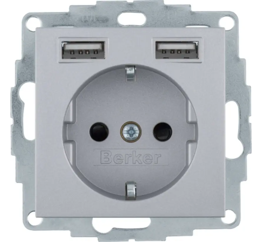 Schuko-Steckdose 2x USB S1/B3/B7 aluminium matt (48031404)