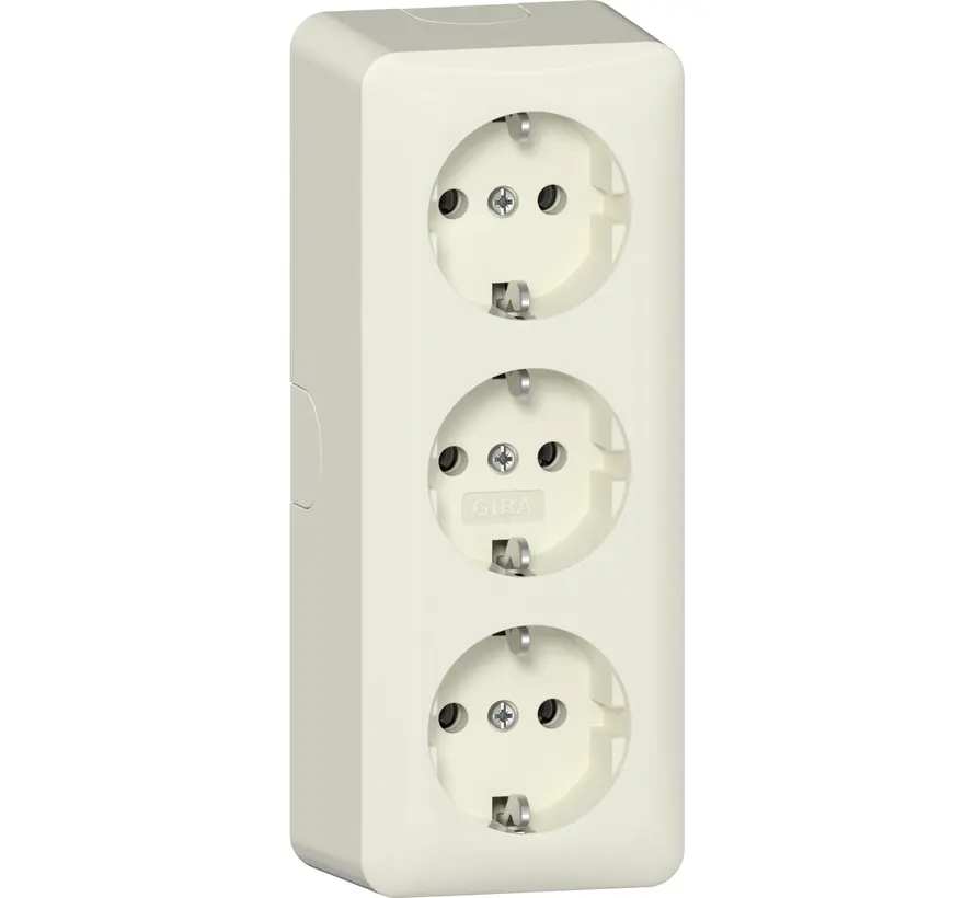 Schuko-Steckdose 3-fach Aufputz mit interner Montageplatte creme (478912)