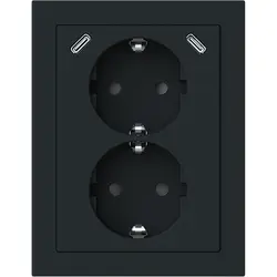 Busch-Jaeger Aufputz Schuko-Doppelsteckdose für Eckmontage mit 2x USB-C Future Linear schwarz matt (202EAPJRB2USBC-885)