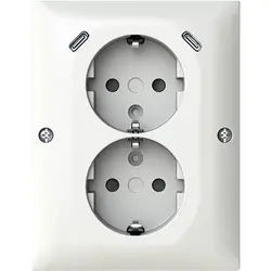 Busch-Jaeger Aufputz Schuko-Doppelsteckdose für Eckmontage mit 2x USB-C Balance SI studioweiß glänzend (202EAPJRB2USBC-914)