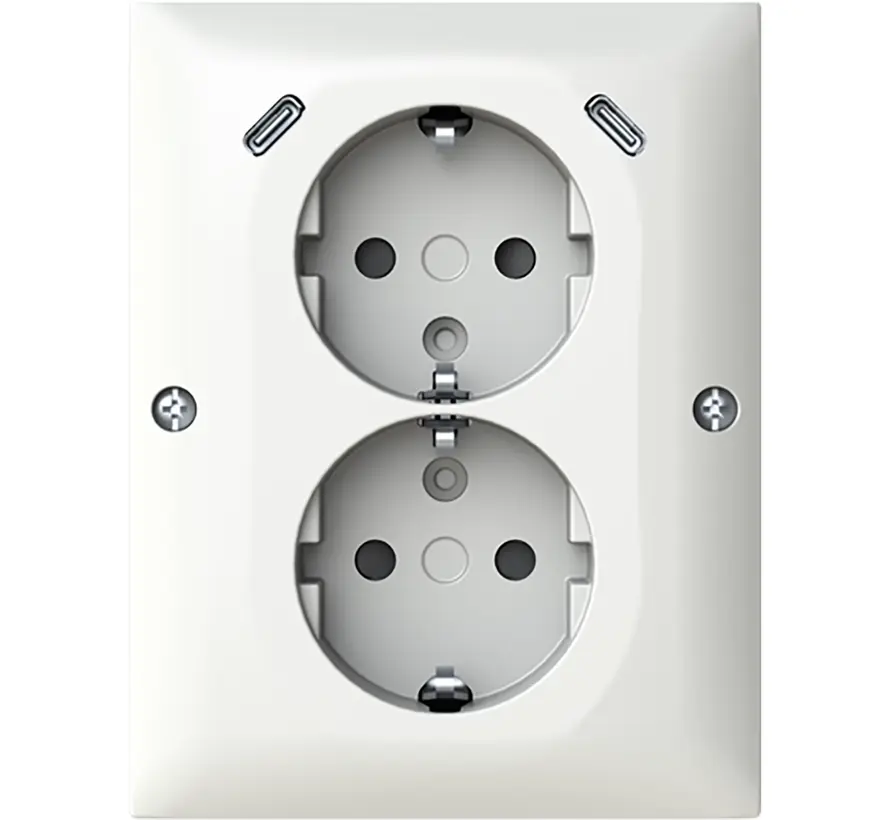 Aufputz Schuko-Doppelsteckdose für Eckmontage mit 2x USB-C Balance SI studioweiß glänzend (202EAPJRB2USBC-914)