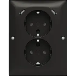 Busch-Jaeger Aufputz Schuko-Doppelsteckdose für Eckmontage mit 2x USB-C Balance SI schwarz matt (202EAPJRB2USBC-915)