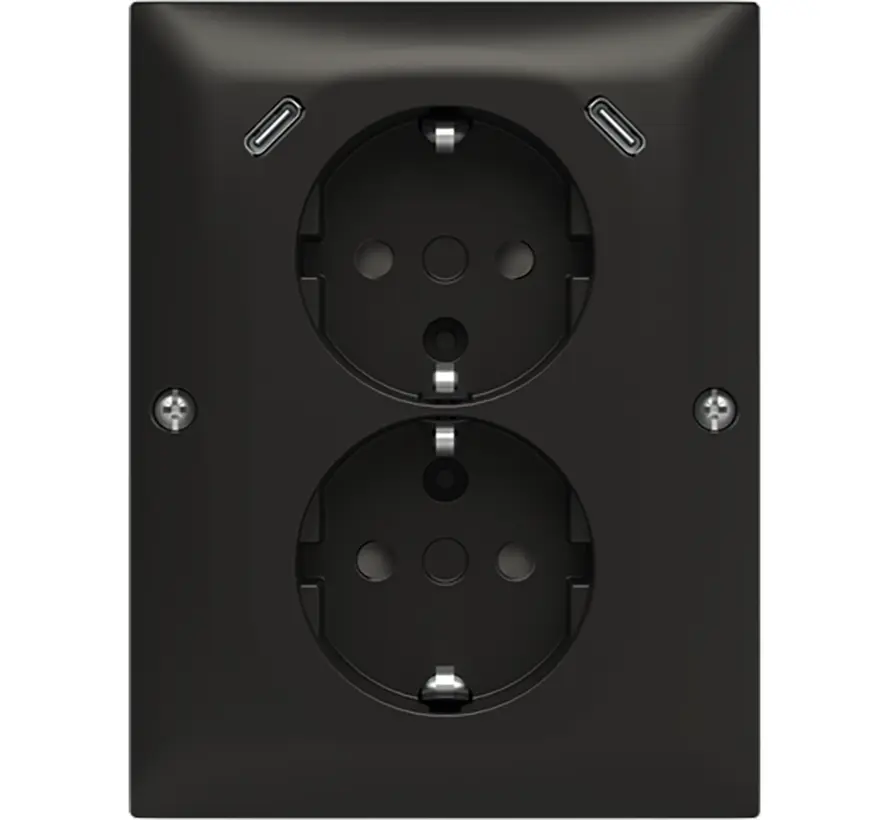 Aufputz Schuko-Doppelsteckdose für Eckmontage mit 2x USB-C Balance SI schwarz matt (202EAPJRB2USBC-915)