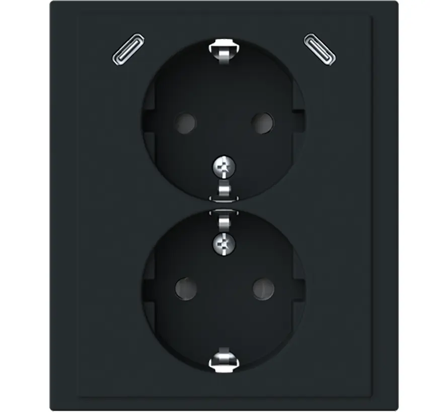 Schuko-Steckdose 2-fach mit Safety+ und 2x USB-C für 1-fach Unterputzdose Future Linear schwarz matt (202EUJRB2USBC-885)