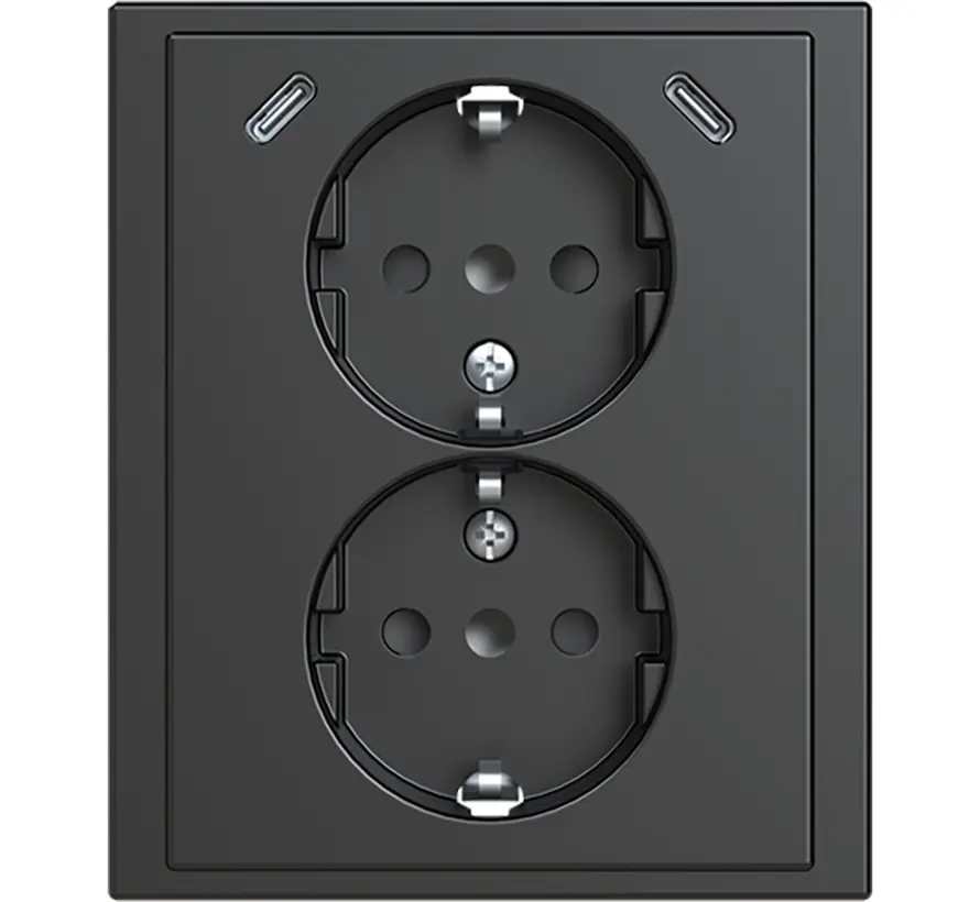 Schuko-Steckdose 2-fach mit Safety+ und 2x USB-C für 1-fach Unterputzdose Future Linear anthrazit glänzend (202EUJRB2USBC-81)
