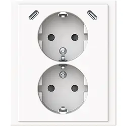 Busch-Jaeger Schuko-Steckdose 2-fach mit Safety+ und 2x USB-C für 1-fach Unterputzdose Future Linear studioweiß glänzend (202EUJRB2USBC-84)