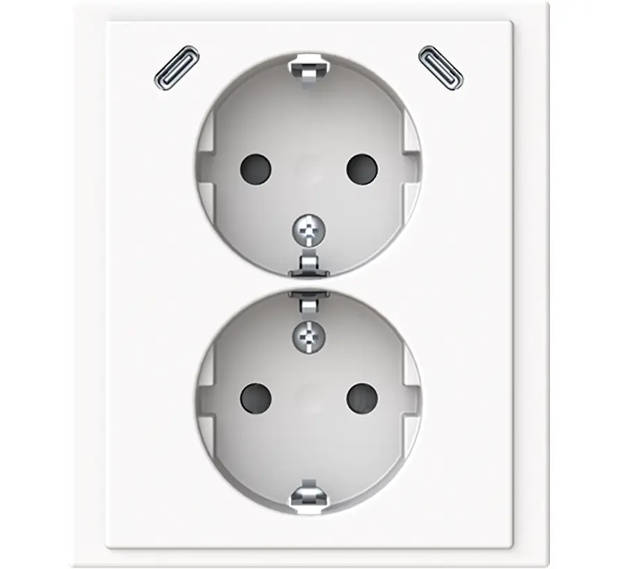 Schuko-Steckdose 2-fach mit Safety+ und 2x USB-C für 1-fach Unterputzdose Future Linear studioweiß glänzend (202EUJRB2USBC-84)