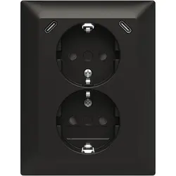Busch-Jaeger Schuko-Steckdose 2-fach mit Safety+ und 2x USB-C für 1-fach Unterputzdose Balance SI schwarz matt (202EUJRB2USBC-915)