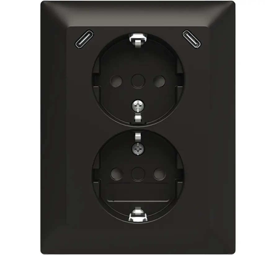 Schuko-Steckdose 2-fach mit Safety+ und 2x USB-C für 1-fach Unterputzdose Balance SI schwarz matt (202EUJRB2USBC-915)