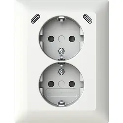 Busch-Jaeger Schuko-Steckdose 2-fach mit Safety+ und 2x USB-C für 1-fach Unterputzdose Balance SI weiß glänzend (202EUJRB2USBC-914)