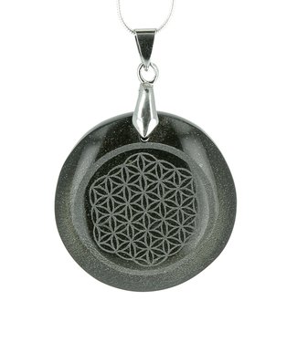 Pendentif Obsidienne dorée gravé fleur de vie