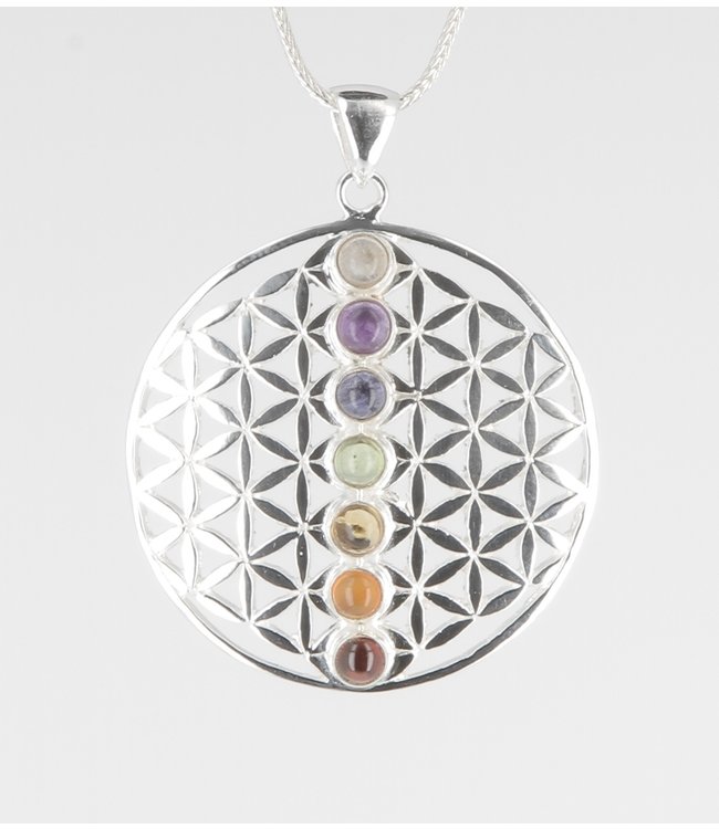 Pendentif Fleur de vie - 7 chakras en argent 925