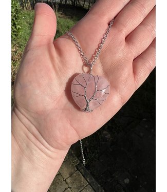 Pendentif Coeur quartz rose arbre de vie