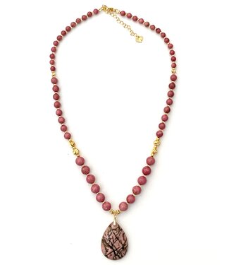 Collier pendentif goutte Rhodonite