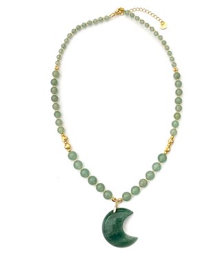 Collier pendentif Lune Aventurine Verte