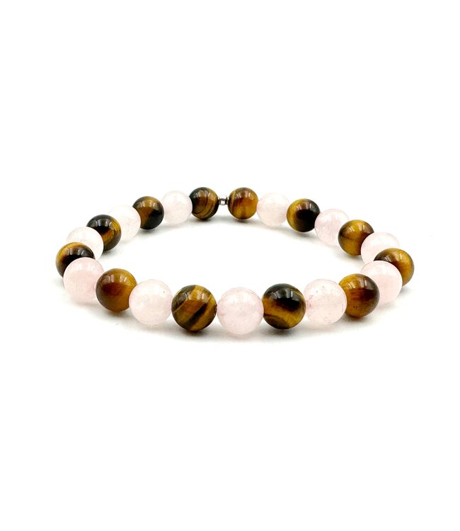 Bracelet quartz rose et oeil de tigre