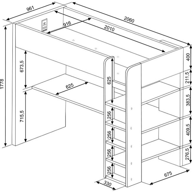 Trasman Jules Hoogslaper met kast - Grijs eiken