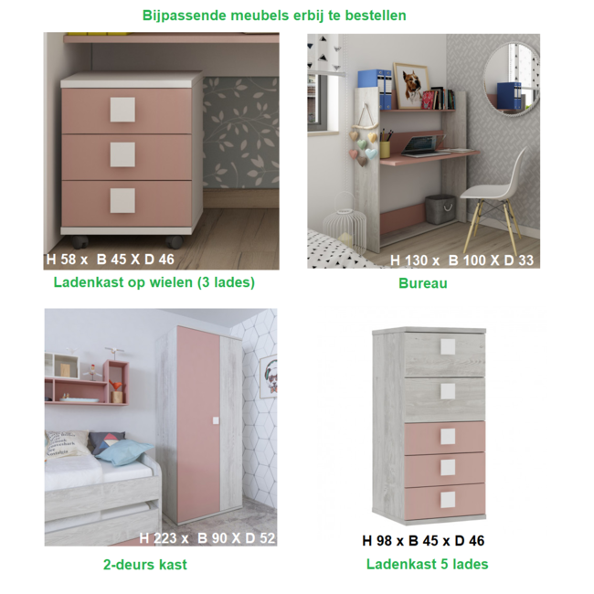 Trasman Jules Hoogslaper met kast - Roze