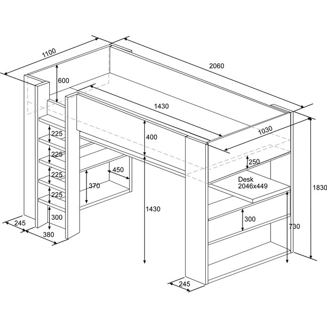 Trasman Twist hoogslaper wit / antraciet