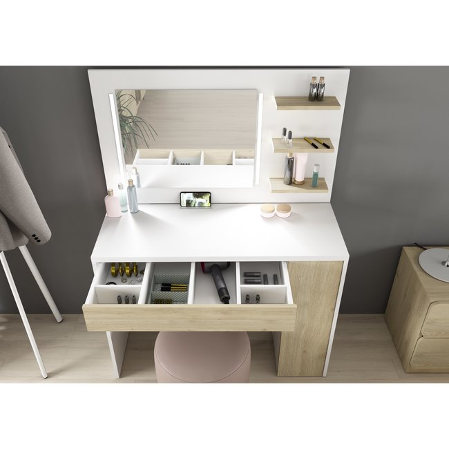 Trasman Kaptafel Vanity Glamour - Make-up tafel - Eiken/wit