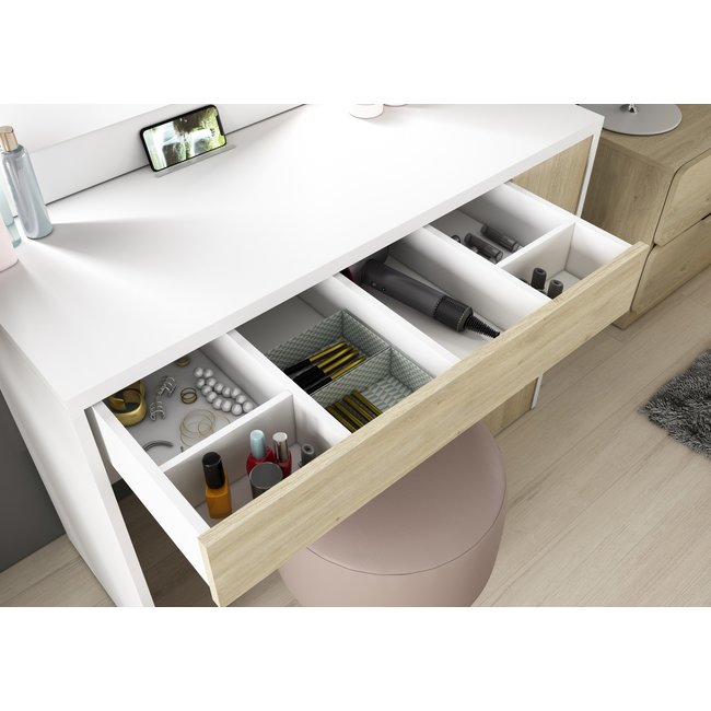 Trasman Kaptafel Vanity Glamour - Make-up tafel - Eiken/wit